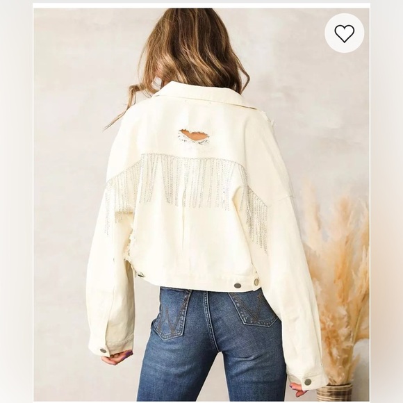 Blue B Rhinestone Fringe Denim Jacket size M/L - Picture 2 of 14